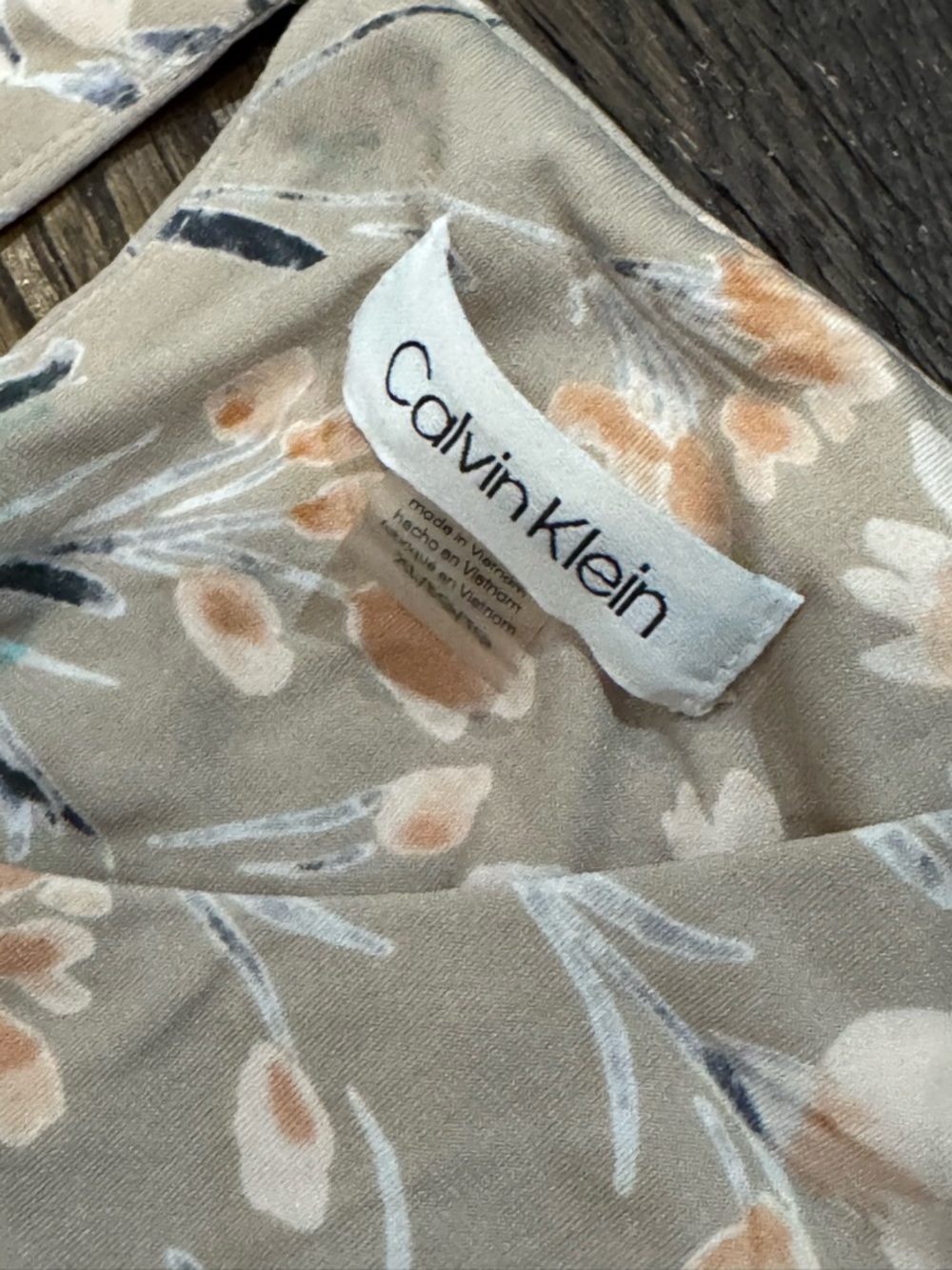 Calvin Klein Taupe Beige w/ Peach Floral Sleeveless Top Tunic Size XL - Picture 4 of 4